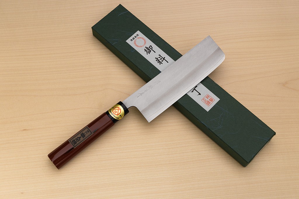 Sakai Genkichi Warikomi AUS8 Nakiri vegetable knife 165mm (6.5) Magnolia Wood with  Negoro-Nuri Urushi Lacque - Knife-Life - Best Japanese Knife Store