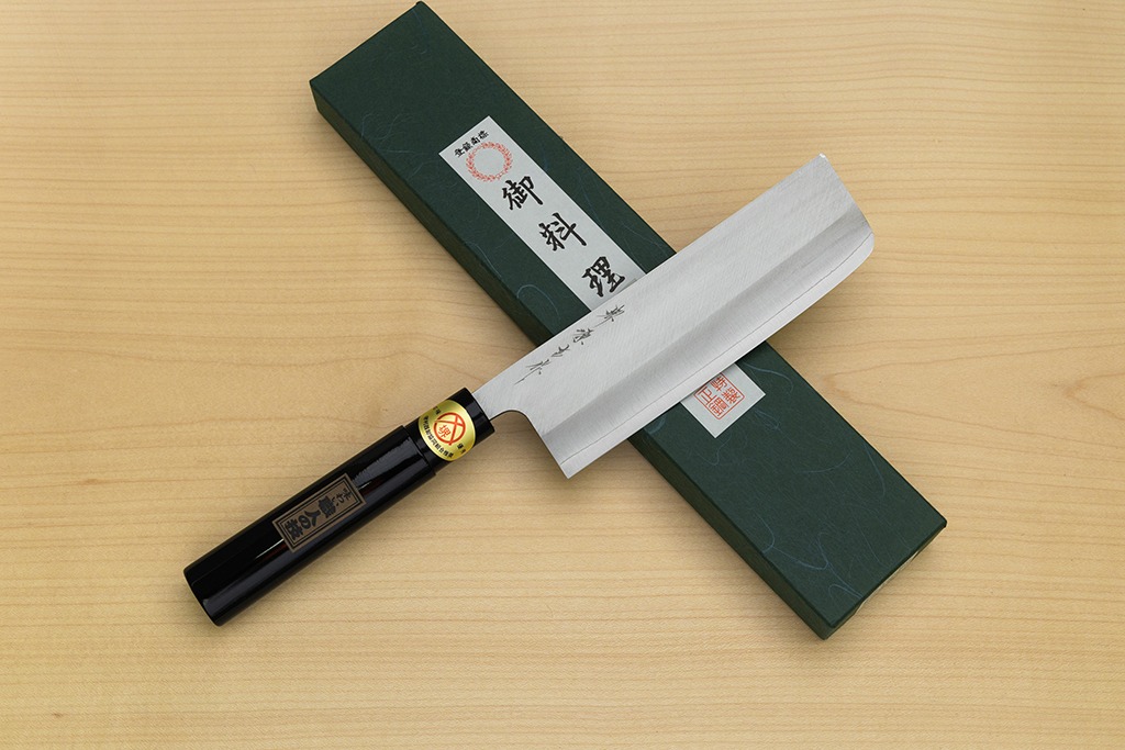 Sakai Genkichi Warikomi AUS8 Nakiri vegetable knife 165mm (6.5) Wood with Akebono-Nuri Urushi Lacque - Knife-Life - Best Japanese Knife Store