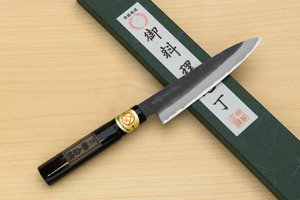 Sakai Genkichi Kurouchi Warikomi White steel 2 Petty knife 140mm (5.5") Magnolia Wood with Akebono-Nuri Urushi Lacque - Knife-Life - Best Japanese Knife Store