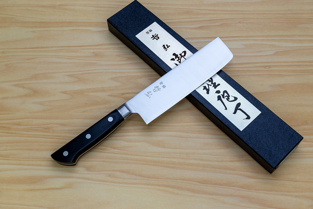 Tetsuhiro Blue steel 2 Nakiri vegetable knife 160mm (6.3") Black paper micarta - Knife-Life - Best Japanese Knife Store