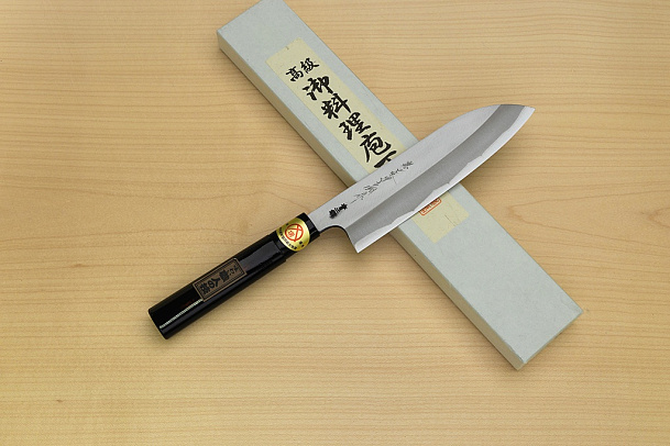 Sakai Genkichi Warikomi Blue steel 2 Santoku knife 180mm (7.1) Magnolia Wood with Akebono-Nuri Urushi Lacque