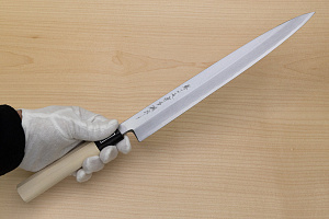 Sakai Genkichi White steel 2 Yanagiba Knife for Sashimi 300 (11.8) Magnolia Wood handle with buffalo horn