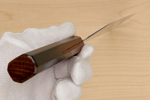 Hokiyama Sakon Bokusui AUS10 ROU-Wave Damascus 165mm (6.5") Nakiri knife with Burnt pattern Urushi lacquered Magnolia Wood octagon handle Hokiyama Sakon Bokusui AUS10 ROU-Wave Damascus 165mm (6.5") Nakiri knife with Burnt pattern Urushi lacquered Magnolia Wood octagon handle