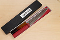Hokiyama Sakon AUS10 Hammered shiny Damascus 210mm (8.3") Gyuto knife with Burnt pattern Urushi lacquered Magnolia Wood octagon handle - Knife-Life - Best Japanese Knife Store