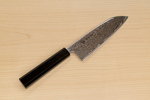 Hokiyama Sakon Bokusui AUS10 ROU-Wave Damascus 165mm (6.5") Santoku knife with Gold Dust Urushi lacquered Magnolia Wood octagon handle