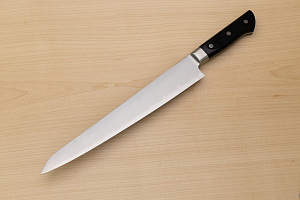 Tetsuhiro VG10 Kasumi nagashi Damascus Sujihiki knife 270mm (10.7") Black paper micarta