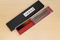 Hokiyama Sakon Bokusui AUS10 ROU-Wave Damascus 165mm (6.5") Santoku knife with Burnt pattern Urushi lacquered Magnolia Wood octagon handle - Knife-Life - Best Japanese Knife Store