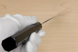 Hokiyama Sakon AUS10 Hammered shiny Damascus 165mm (6.5") Nakiri knife with Gold Dust Urushi lacquered Magnolia Wood octagon handle