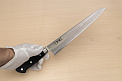 Tetsuhiro VG10 Damascus Sujihiki knife 240mm (9.5") Black paper micarta - Knife-Life - Best Japanese Knife Store