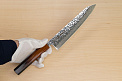 Hokiyama Sakon AUS10 Hammered shiny Damascus 210mm (8.3") Gyuto knife with Burnt pattern Urushi lacquered Magnolia Wood octagon handle - Knife-Life - Best Japanese Knife Store