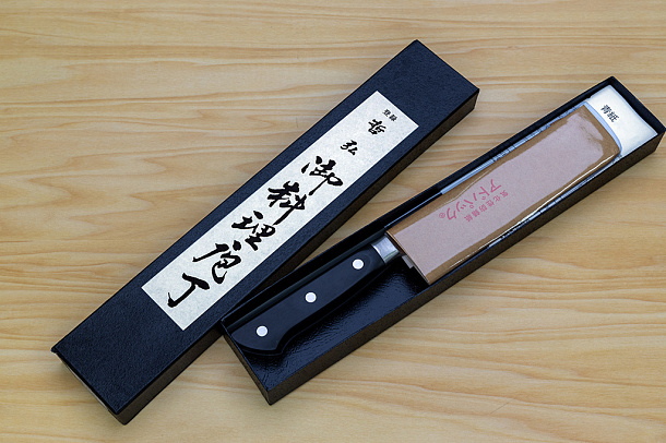 Tetsuhiro Blue steel 2 Nakiri vegetable knife 160mm (6.3") Black paper micarta Tetsuhiro Blue steel 2 Nakiri vegetable knife 160mm (6.3") Black paper micarta