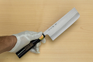 Sakai Genkichi Warikomi AUS8 Nakiri vegetable knife 165mm (6.5) Wood with Akebono-Nuri Urushi Lacque