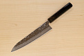 Hokiyama Sakon AUS10 Hammered shiny Damascus 210mm (8.3") Gyuto knife with Gold Dust Urushi lacquered Magnolia Wood octagon handle - Knife-Life - Best Japanese Knife Store
