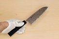 Hokiyama Sakon Bokusui AUS10 ROU-Wave Damascus 165mm (6.5") Santoku knife with Gold Dust Urushi lacquered Magnolia Wood octagon handle - Knife-Life - Best Japanese Knife Store