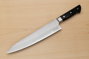 Tetsuhiro VG10 Kasumi nagashi Damascus Gyuto knife 240mm (9.5") Black paper micarta