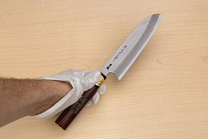 Sakai Genkichi Warikomi Blue steel 2 Santoku knife 180mm (7.1) Magnolia Wood with  Negoro-Nuri Urushi Lacque