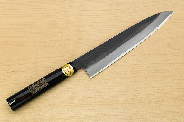 Sakai Genkichi Kurouchi Warikomi White steel 2 Gyuto knife 240mm (9.4") Magnolia Wood with Akebono-Nuri Urushi Lacque