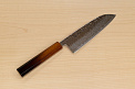 Hokiyama Sakon AUS10 Hammered shiny Damascus 165mm (6.5") Santoku knife with Burnt pattern Urushi lacquered Magnolia Wood octagon handle - Knife-Life - Best Japanese Knife Store