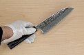 Hokiyama Sakon AUS10 Hammered shiny Damascus 165mm (6.5") Santoku knife with Gold Dust Urushi lacquered Magnolia Wood octagon handle - Knife-Life - Best Japanese Knife Store