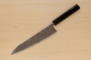 Hokiyama Sakon Bokusui AUS10 ROU-Wave Damascus 210mm (8.3") Gyuto knife with Gold Dust Urushi lacquered Magnolia Wood octagon handle