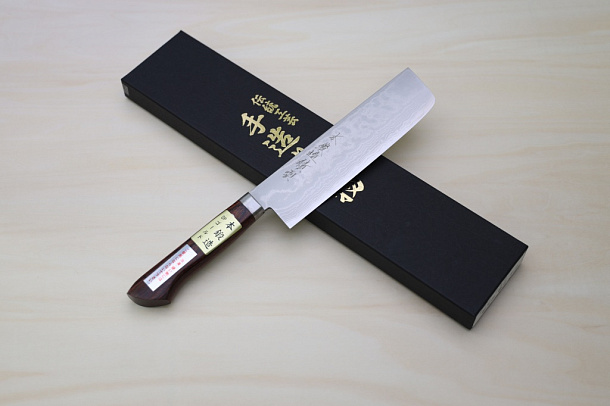 Miki VG1 35 Layers Damascus Nakiri knife 165mm (6.5") Mahogany Pakkawood handle