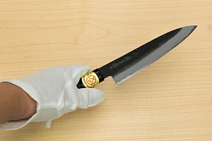 Sakai Genkichi Kurouchi Warikomi White steel 2 Petty knife 140mm (5.5") Magnolia Wood with Akebono-Nuri Urushi Lacque