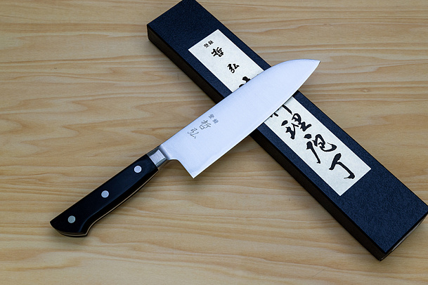 Tetsuhiro Blue Super Nakiri vegetable knife 160mm (6.3") Black paper micarta