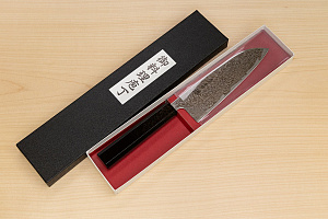 Hokiyama Sakon Bokusui AUS10 ROU-Wave Damascus 165mm (6.5") Santoku knife with Gold Dust Urushi lacquered Magnolia Wood octagon handle