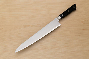 Tetsuhiro VG10 Kasumi nagashi Damascus Sujihiki knife 240mm (9.5") Black paper micarta