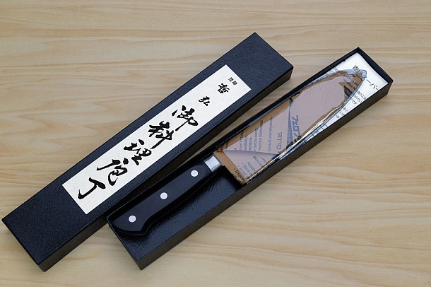 Tetsuhiro Blue Super Santoku knife 170mm (6.7") Black paper micarta
