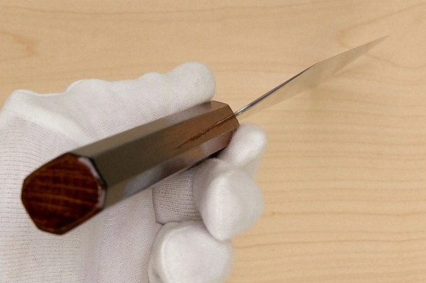 Hokiyama Sakon Bokusui AUS10 ROU-Wave Damascus 165mm (6.5") Nakiri knife with Burnt pattern Urushi lacquered Magnolia Wood octagon handle