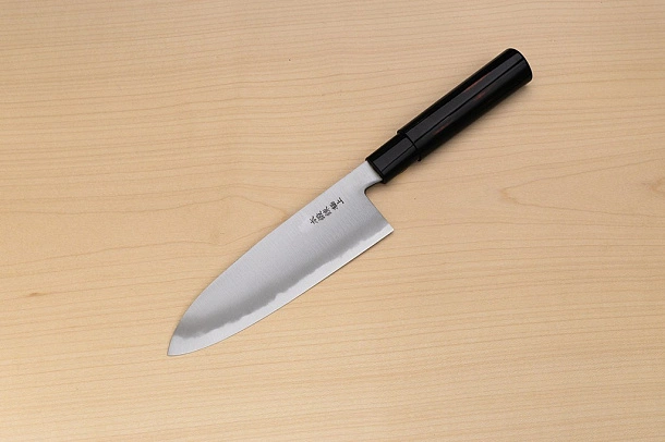 Sakai Genkichi Warikomi White steel 2 Santoku knife 180mm (7.1) Magnolia Wood with Akebono-Nuri Urushi Lacque