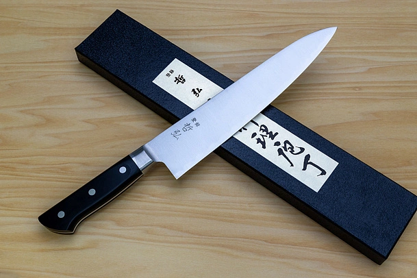 Tetsuhiro Blue Super Gyuto knife 240mm (9.5") Black paper micarta