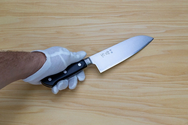 Tetsuhiro Blue Super Santoku knife 170mm (6.7") Black paper micarta