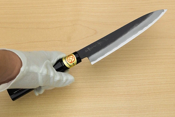 Sakai Genkichi Kurouchi Warikomi White steel 2 Petty knife 160mm (6.3") Magnolia Wood with Akebono-Nuri Urushi Lacque