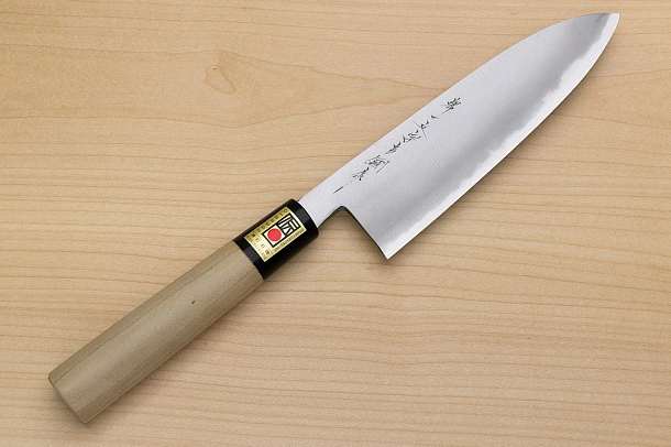 Sakai Genkichi White steel 2 Santoku 180 (7.1) Magnolia Wood handle with buffalo horn